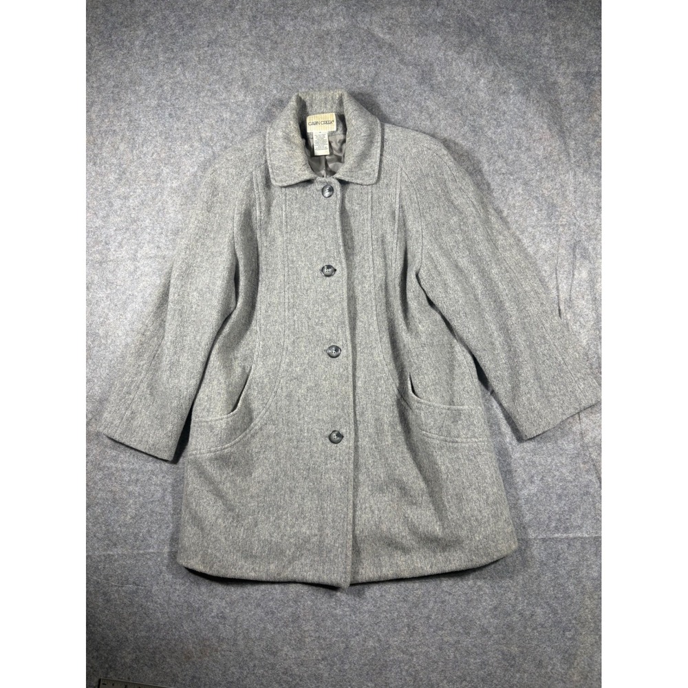 Cabin Creek Womens Grey Wool Blend Button Up Coat Size 14 Winter Classic